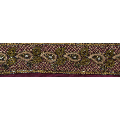 Sanskriti Vintage 1 Yd Sari Border Hand Beaded Craft Trim Sewing Purple Lace