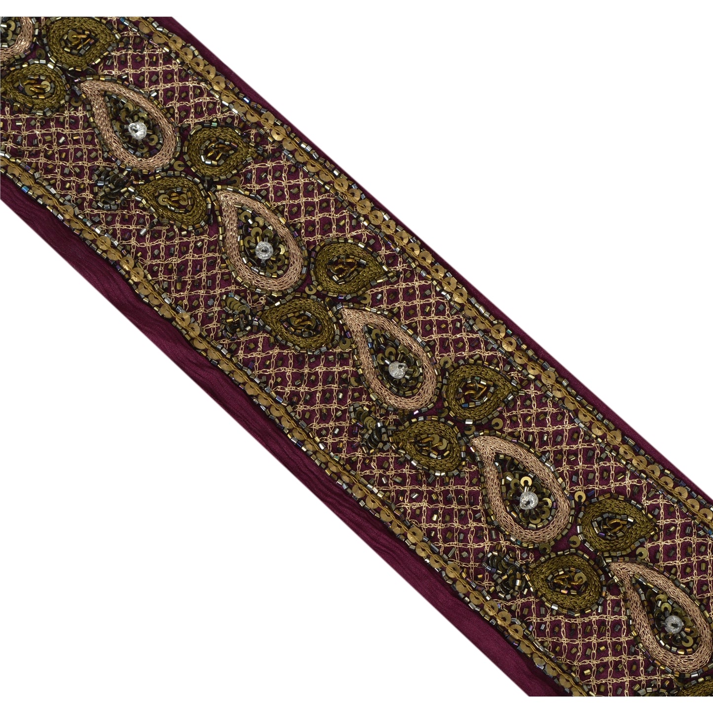 Sanskriti Vintage 1 Yd Sari Border Hand Beaded Craft Trim Sewing Purple Lace