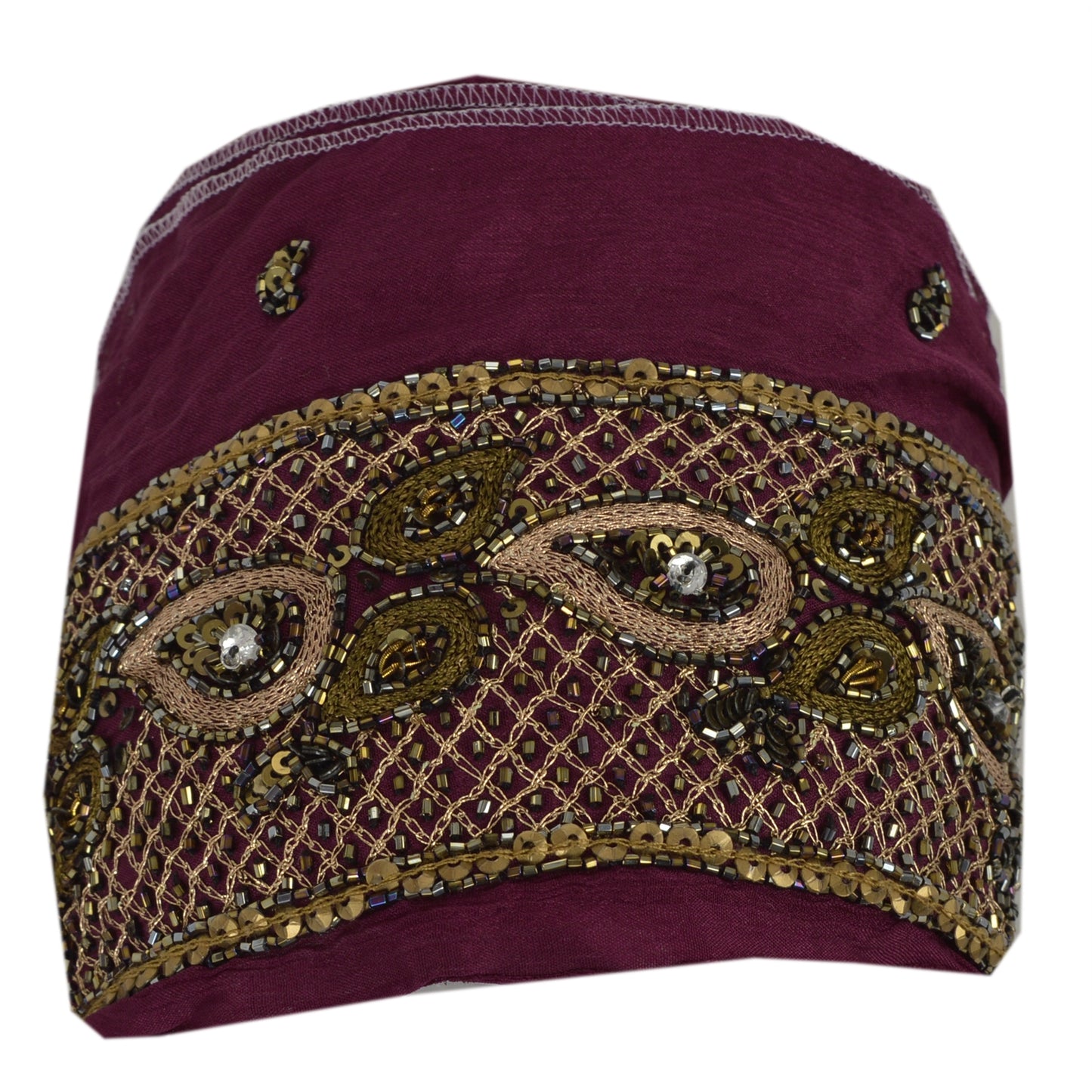 Sanskriti Vintage 1 Yd Sari Border Hand Beaded Craft Trim Sewing Purple Lace