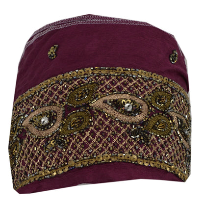 Sanskriti Vintage 1 Yd Sari Border Hand Beaded Craft Trim Sewing Purple Lace