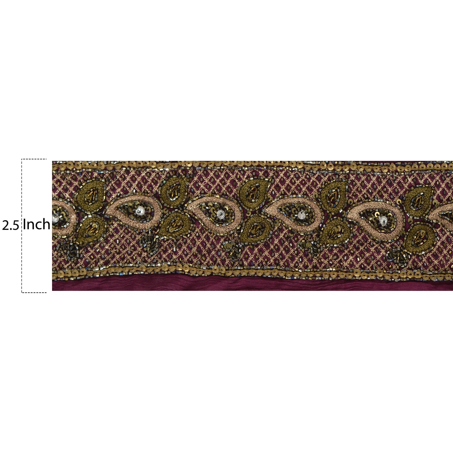 Sanskriti Vintage 1 Yd Sari Border Hand Beaded Craft Trim Sewing Purple Lace