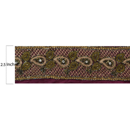 Sanskriti Vintage 1 Yd Sari Border Hand Beaded Craft Trim Sewing Purple Lace
