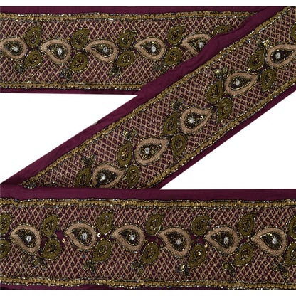 Sanskriti Vintage 1 Yd Sari Border Hand Beaded Craft Trim Sewing Purple Lace