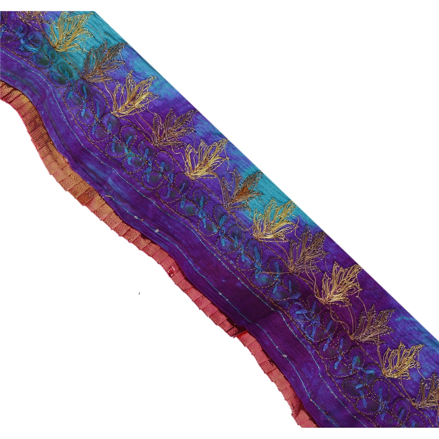 Sanskriti Vintage 1 Yd Tie & Dye Sari Border Hand Beaded Trim Craft Blue Lace