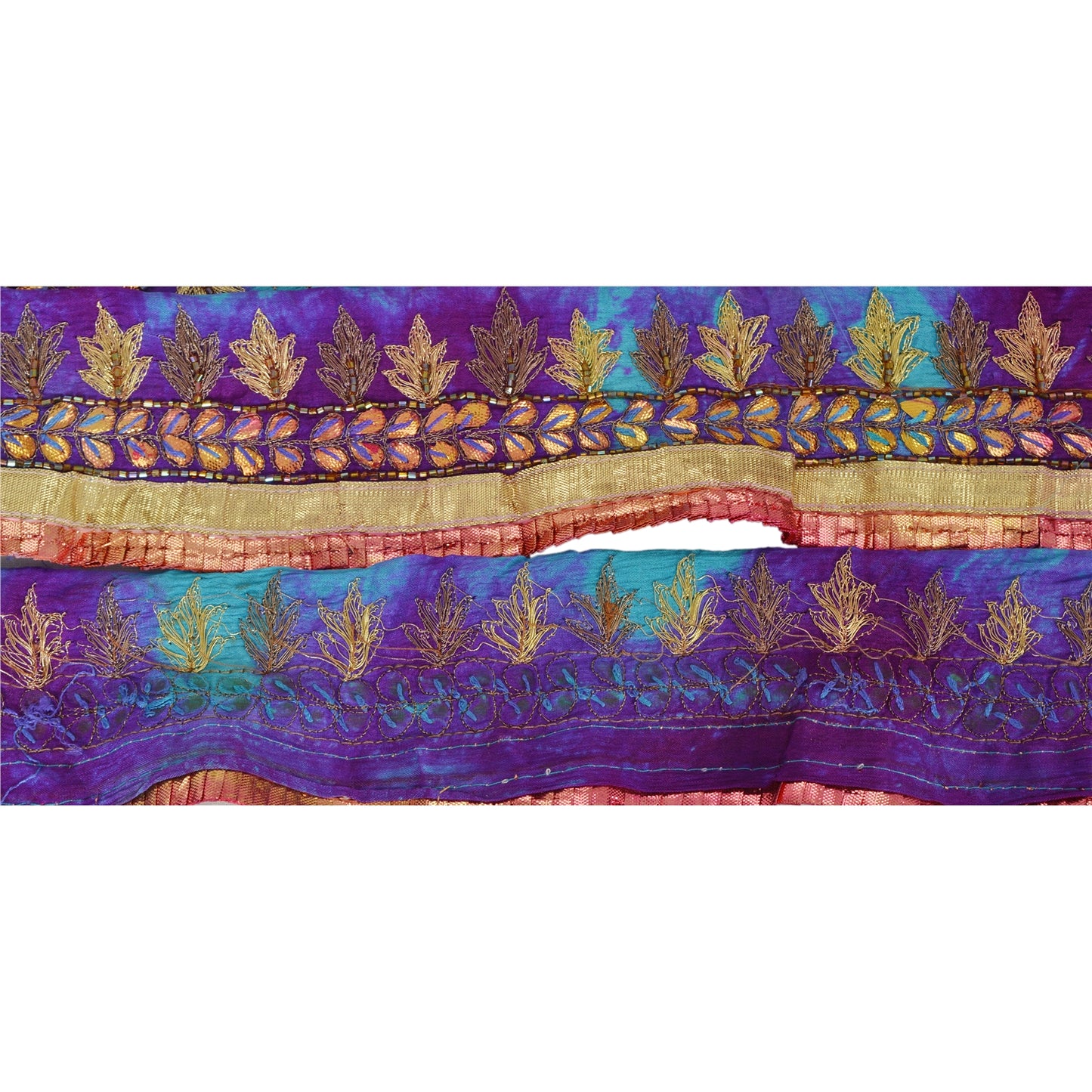 Sanskriti Vintage 1 Yd Tie & Dye Sari Border Hand Beaded Trim Craft Blue Lace