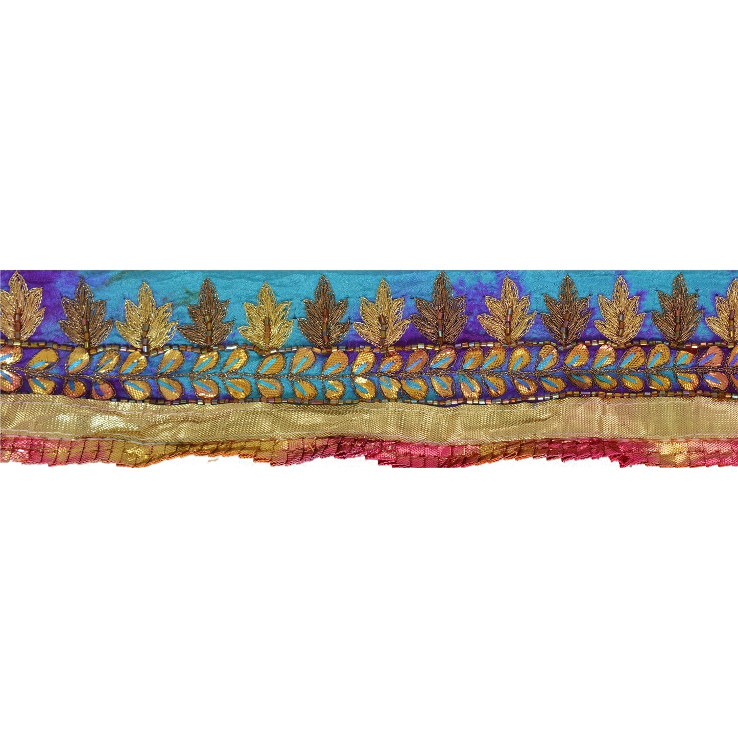 Sanskriti Vintage 1 Yd Tie & Dye Sari Border Hand Beaded Trim Craft Blue Lace