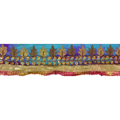 Sanskriti Vintage 1 Yd Tie & Dye Sari Border Hand Beaded Trim Craft Blue Lace