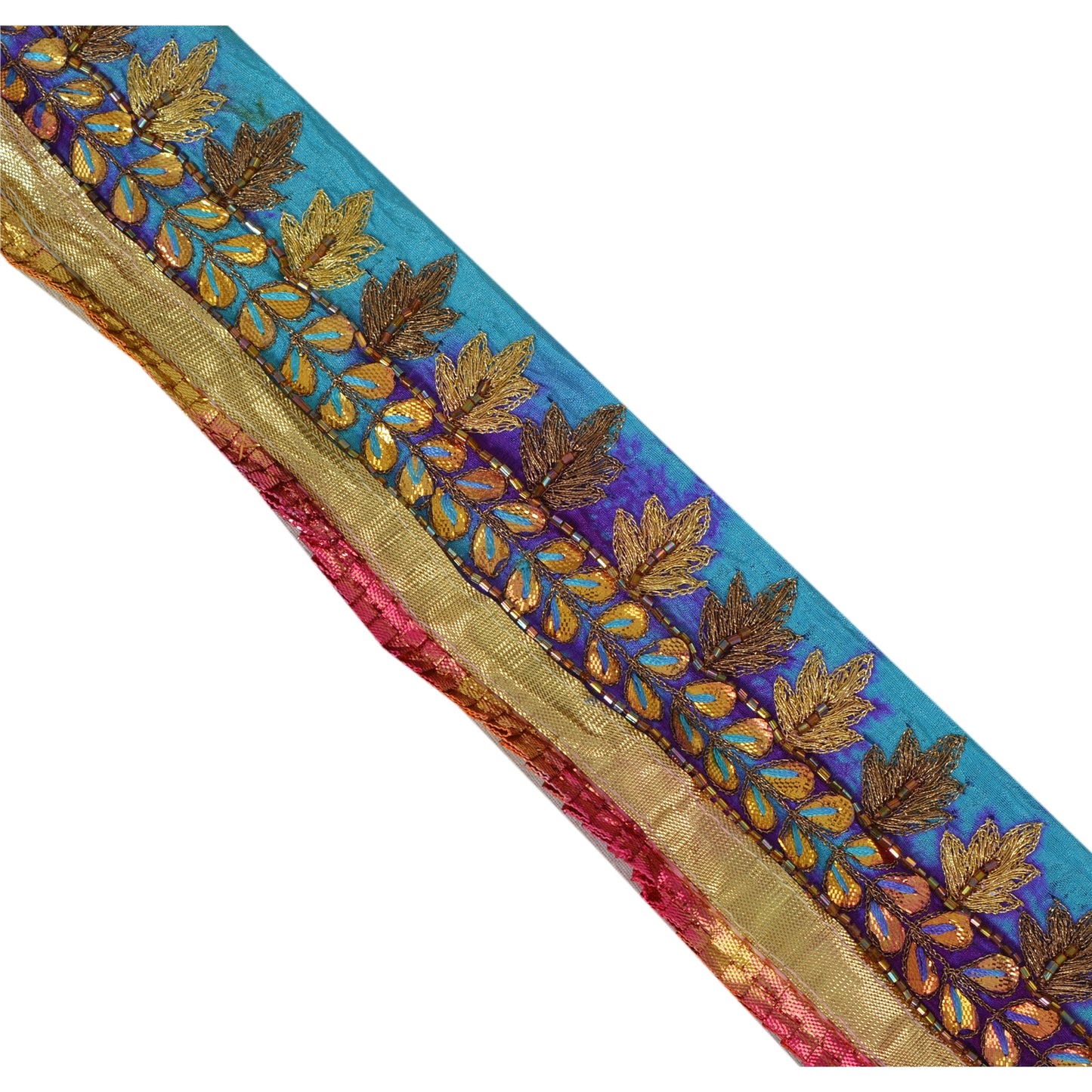 Sanskriti Vintage 1 Yd Tie & Dye Sari Border Hand Beaded Trim Craft Blue Lace