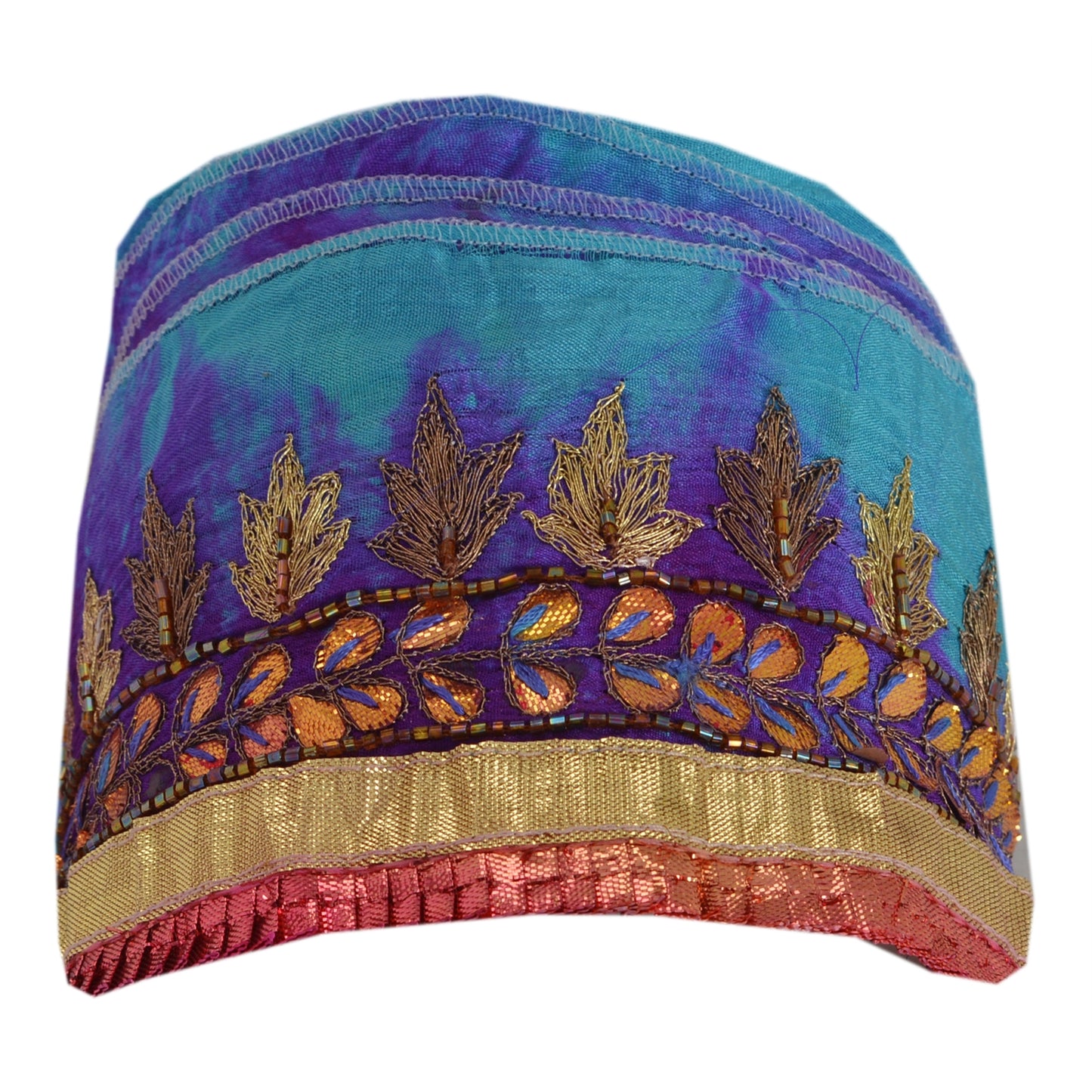 Sanskriti Vintage 1 Yd Tie & Dye Sari Border Hand Beaded Trim Craft Blue Lace