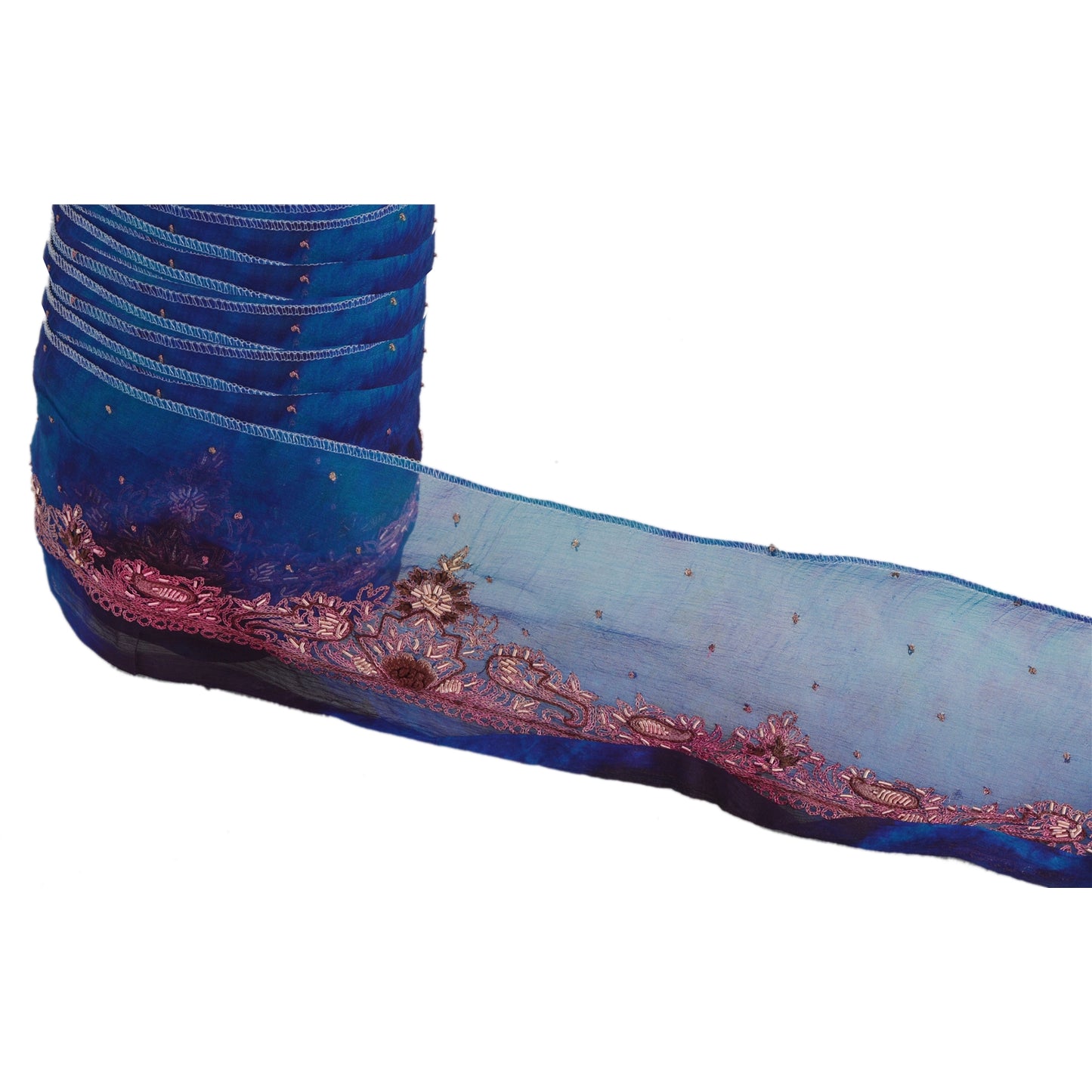Sanskriti Vintage 1 Yd Sari Border Craft Hand Embroidered Sewing Blue Lace