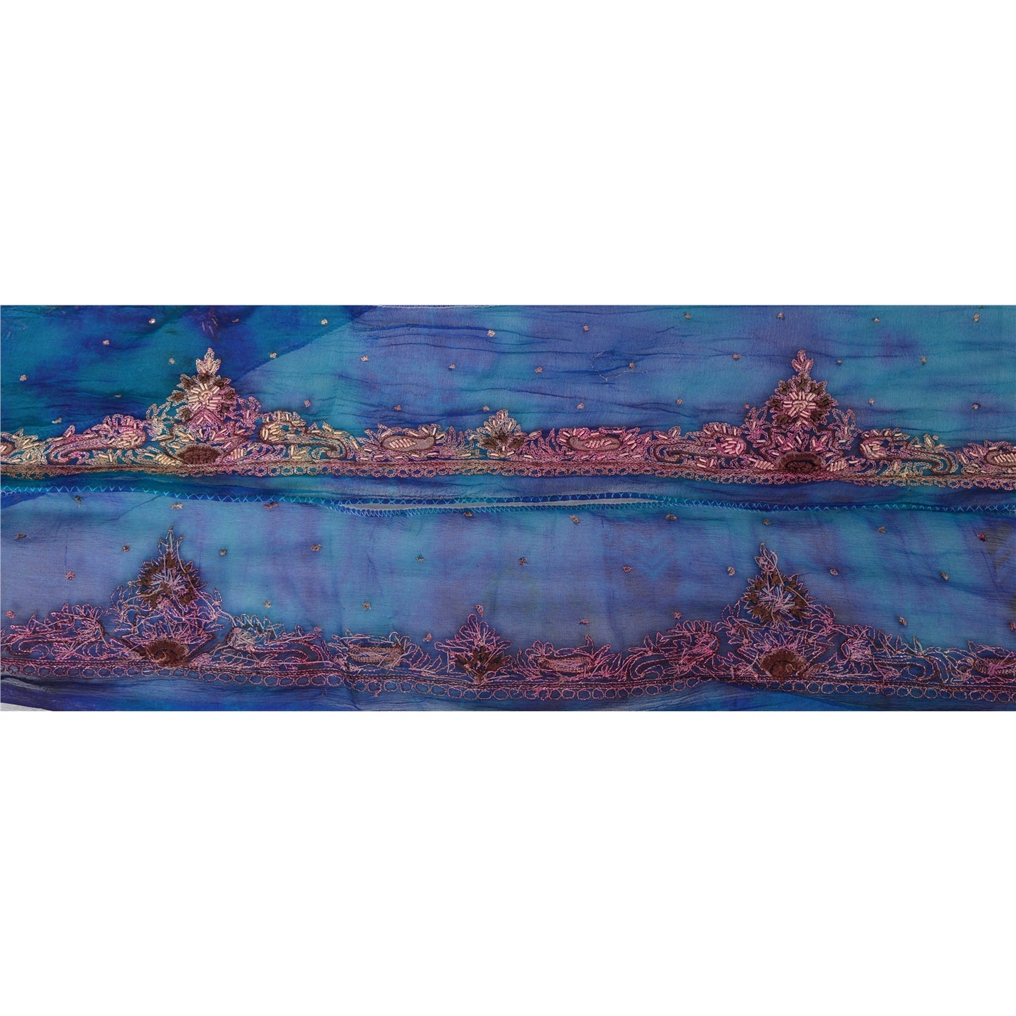 Sanskriti Vintage 1 Yd Sari Border Craft Hand Embroidered Sewing Blue Lace