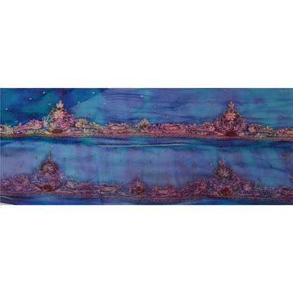Sanskriti Vintage 1 Yd Sari Border Craft Hand Embroidered Sewing Blue Lace