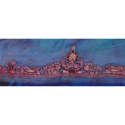Sanskriti Vintage 1 Yd Sari Border Craft Hand Embroidered Sewing Blue Lace