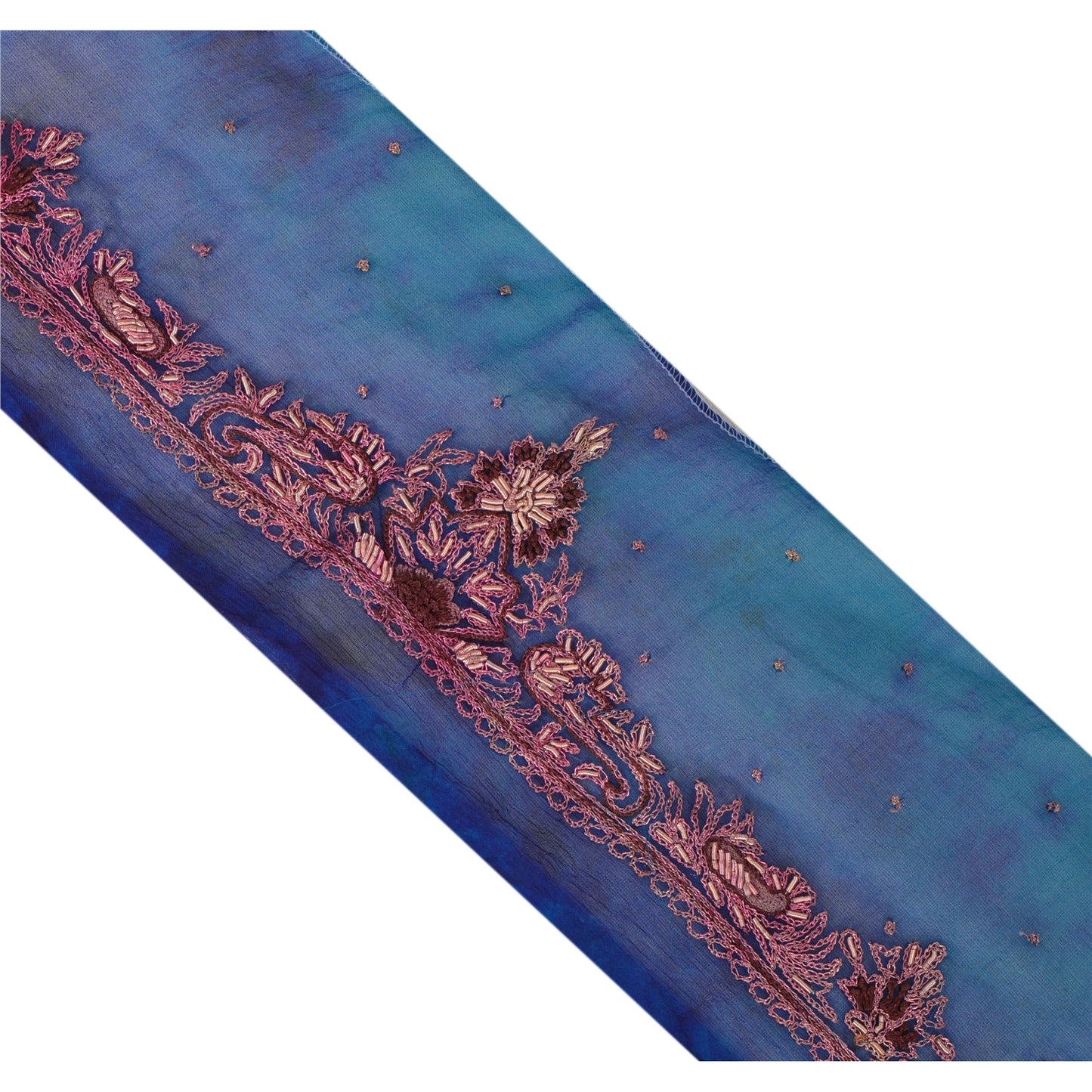 Sanskriti Vintage 1 Yd Sari Border Craft Hand Embroidered Sewing Blue Lace