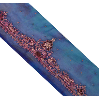 Sanskriti Vintage 1 Yd Sari Border Craft Hand Embroidered Sewing Blue Lace
