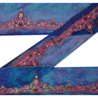 Sanskriti Vintage 1 Yd Sari Border Craft Hand Embroidered Sewing Blue Lace