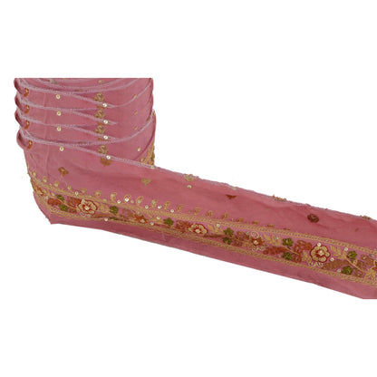 Sanskriti Vintage 1 Yd Sari Border Hand Beaded Trim Ribbon Pink Craft Lace
