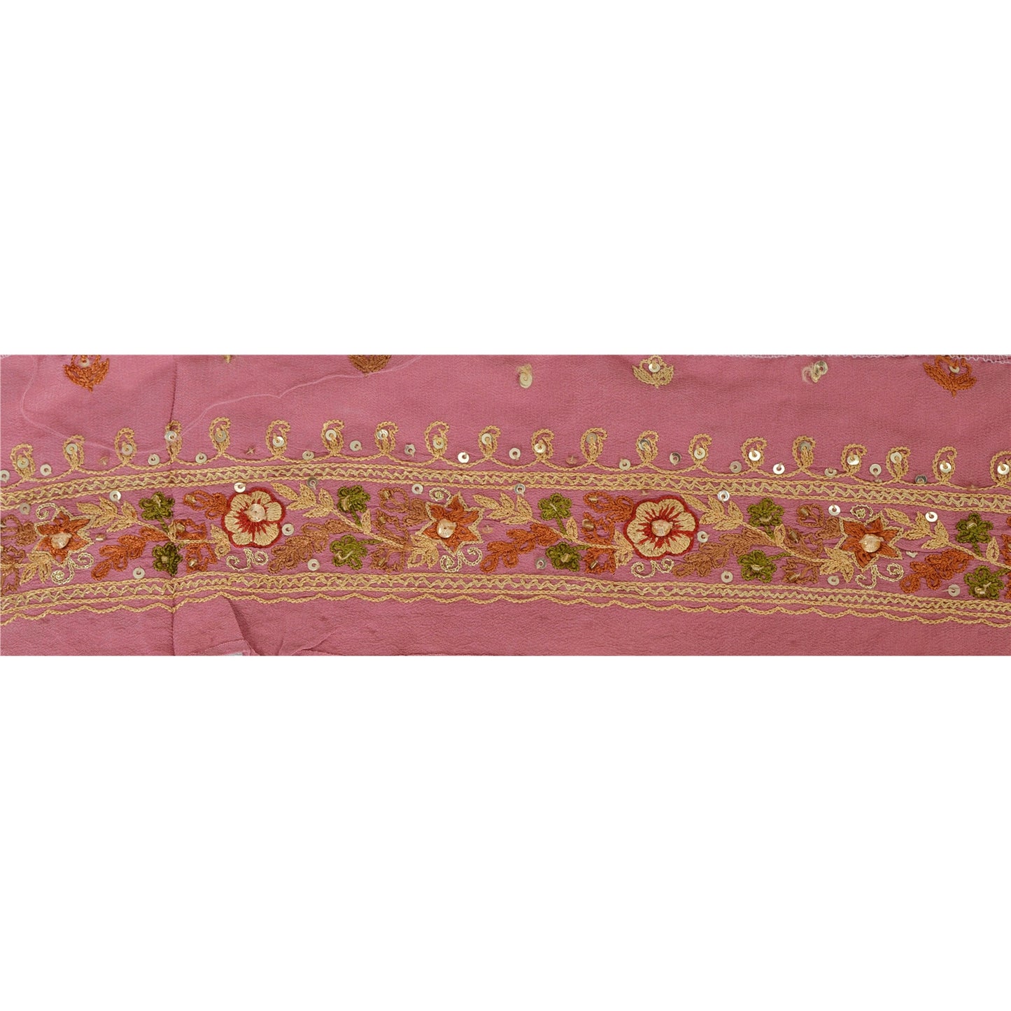 Sanskriti Vintage 1 Yd Sari Border Hand Beaded Trim Ribbon Pink Craft Lace