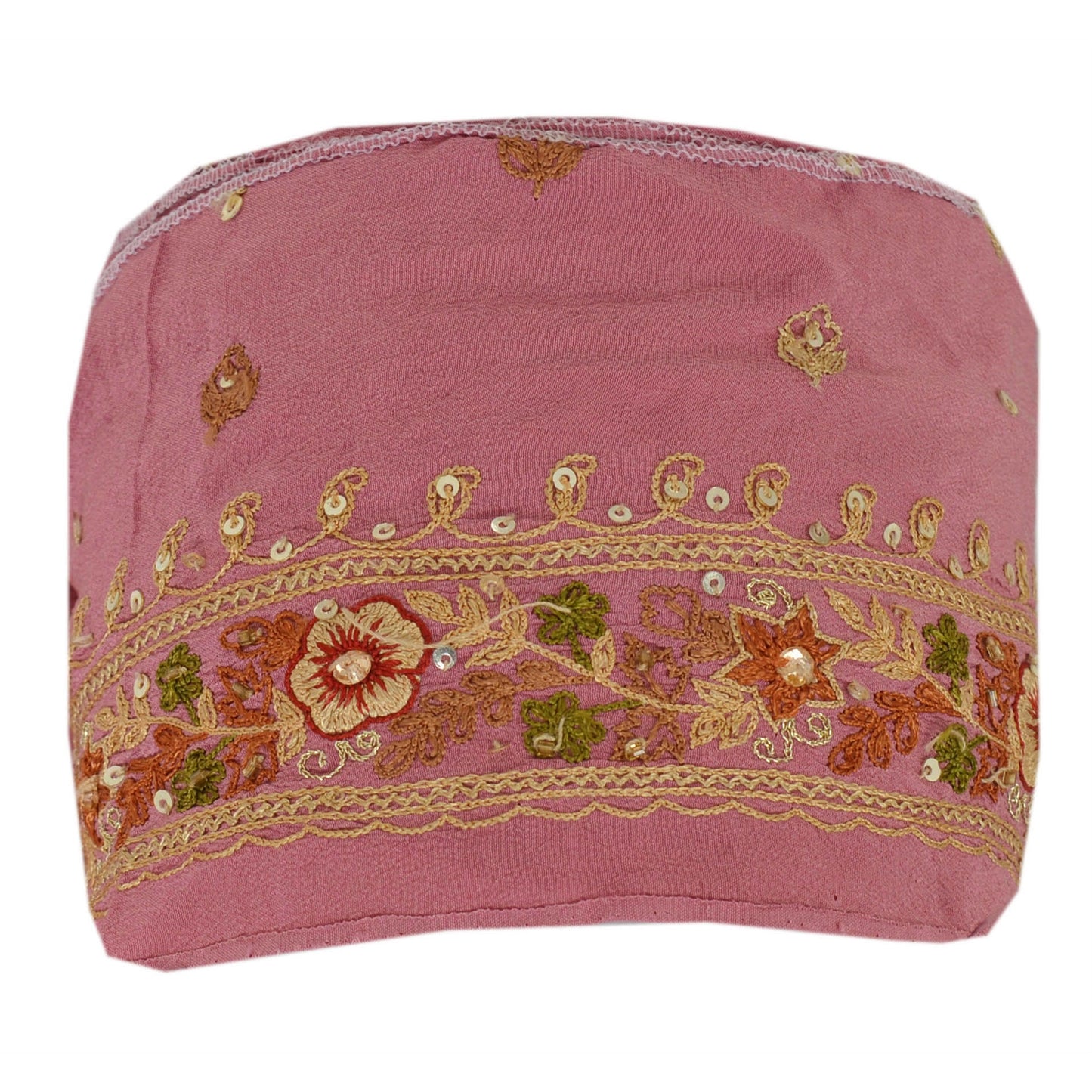 Sanskriti Vintage 1 Yd Sari Border Hand Beaded Trim Ribbon Pink Craft Lace