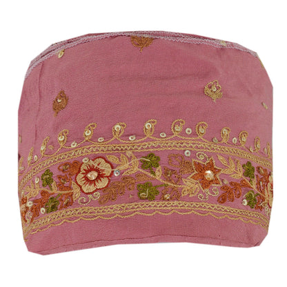 Sanskriti Vintage 1 Yd Sari Border Hand Beaded Trim Ribbon Pink Craft Lace