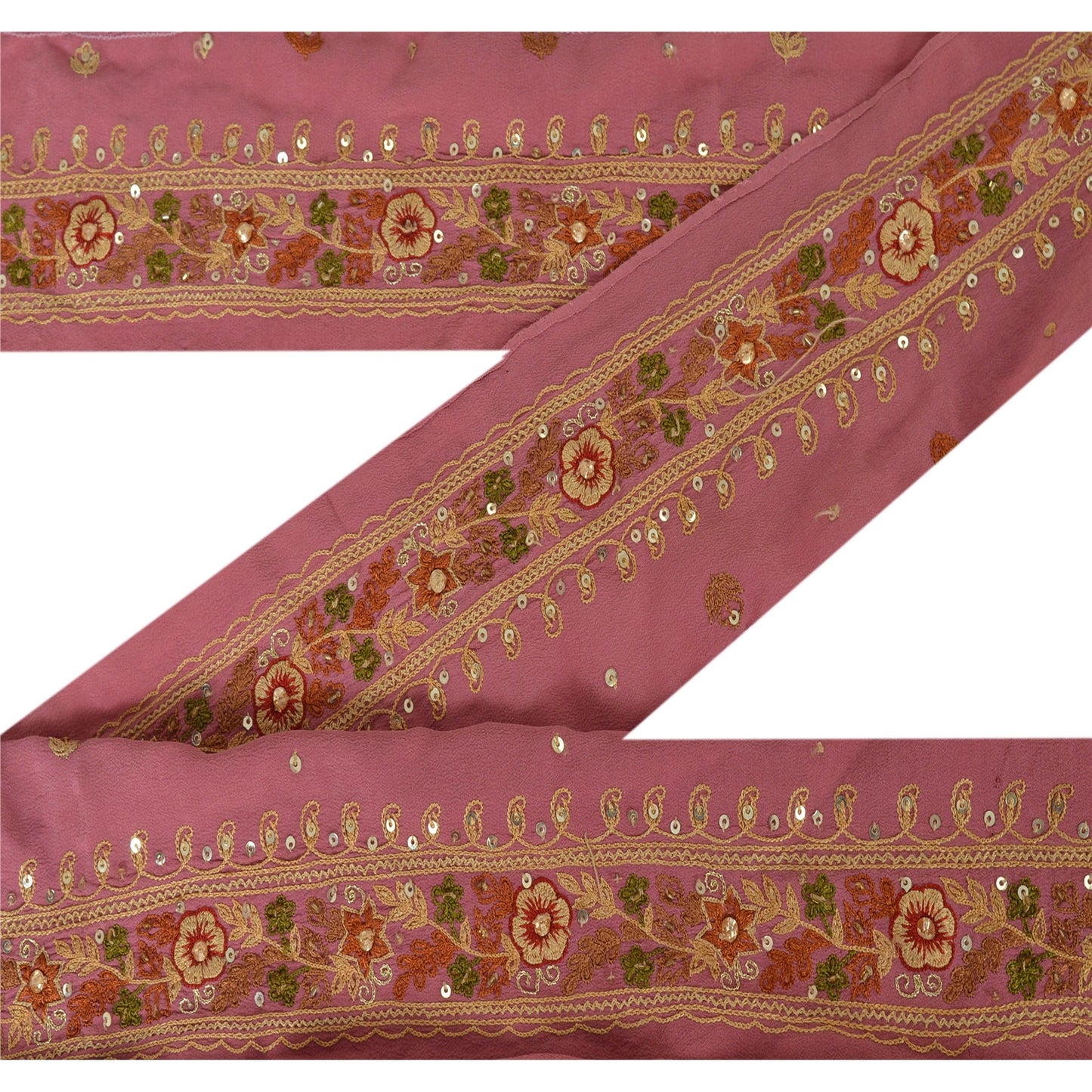 Sanskriti Vintage 1 Yd Sari Border Hand Beaded Trim Ribbon Pink Craft Lace