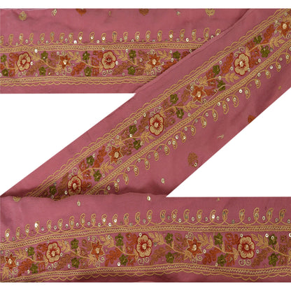 Sanskriti Vintage 1 Yd Sari Border Hand Beaded Trim Ribbon Pink Craft Lace