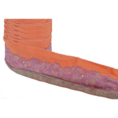 Sanskriti Vintage 1 Yd Sari Border Hand Beaded Craft Trim Sewing Peach Lace