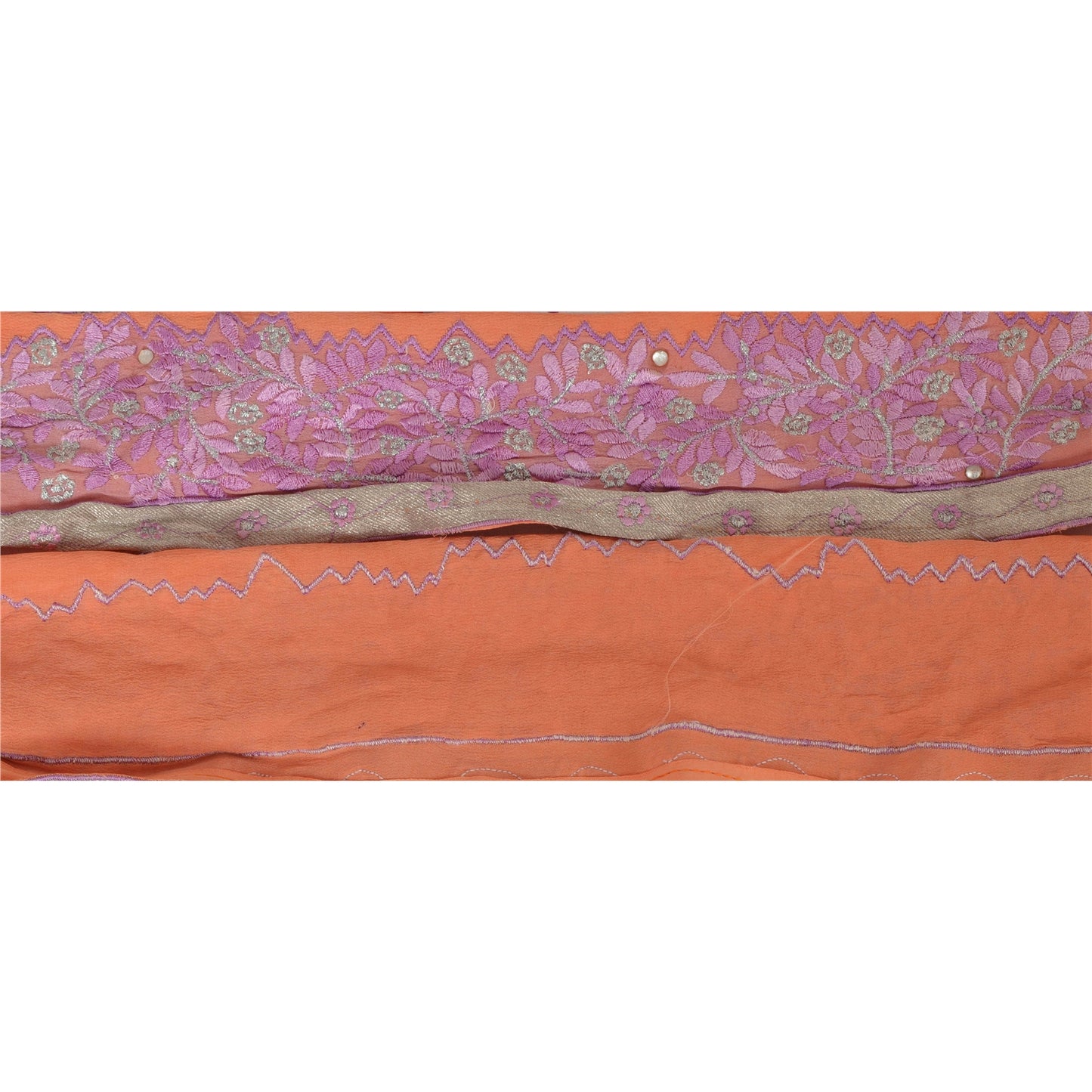 Sanskriti Vintage 1 Yd Sari Border Hand Beaded Craft Trim Sewing Peach Lace