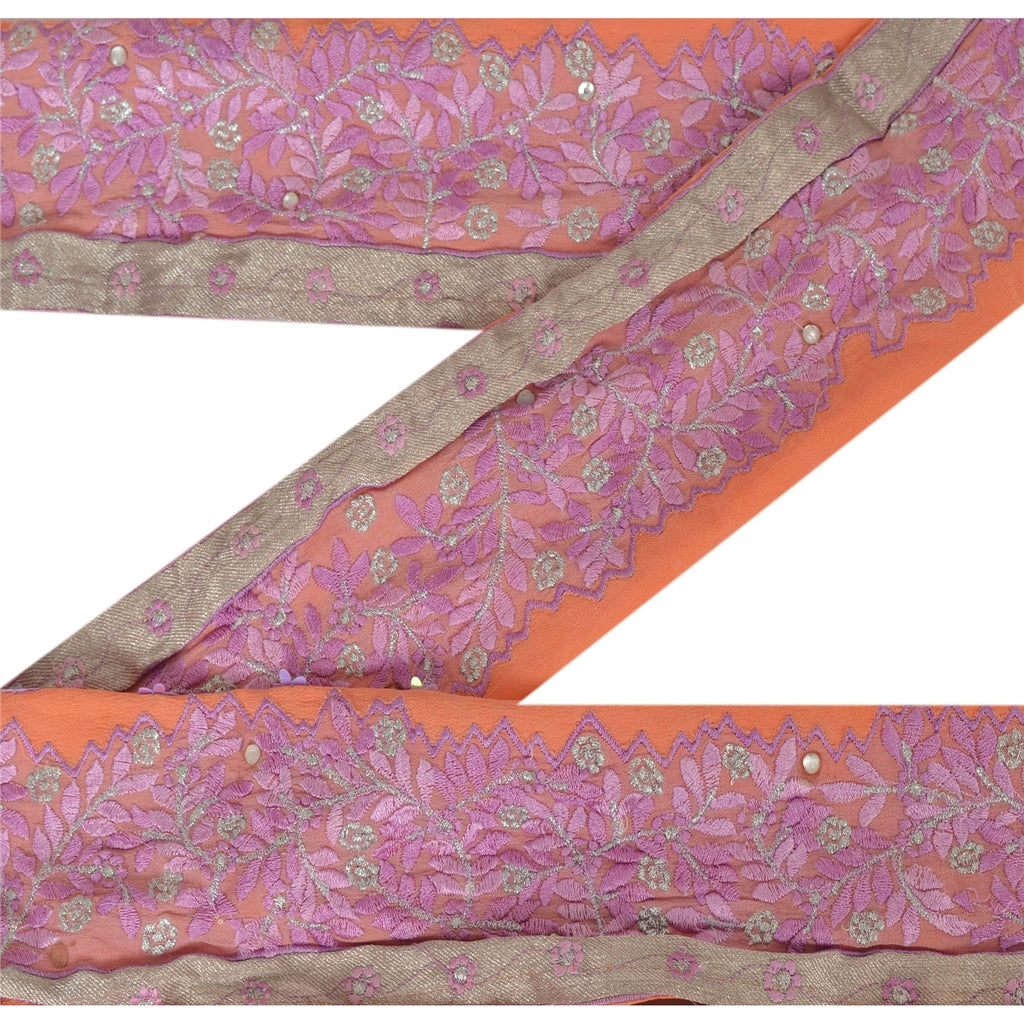 Sanskriti Vintage 1 Yd Sari Border Hand Beaded Craft Trim Sewing Peach Lace