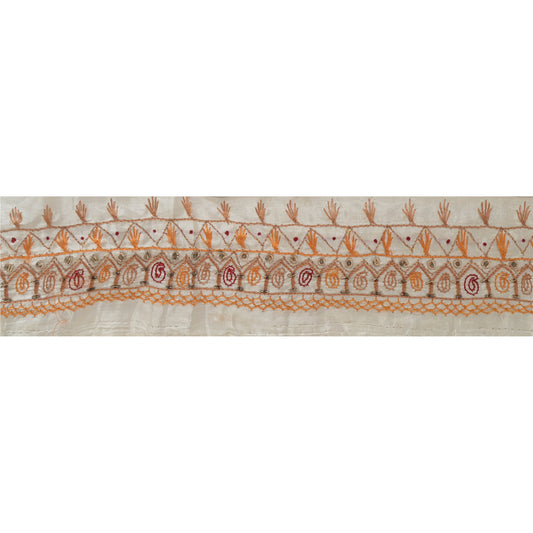 Sanskriti Vintage 1 Yd Sari Border Hand Beaded Craft Trim Sewing White Lace