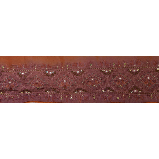 Sanskriti Vintage 1 Yd Sari Border Hand Beaded Craft Trim Sewing Brown Lace