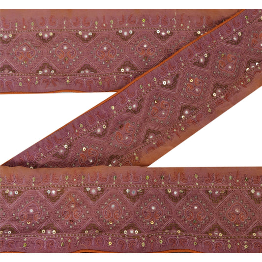 Sanskriti Vintage 1 Yd Sari Border Hand Beaded Craft Trim Sewing Brown Lace