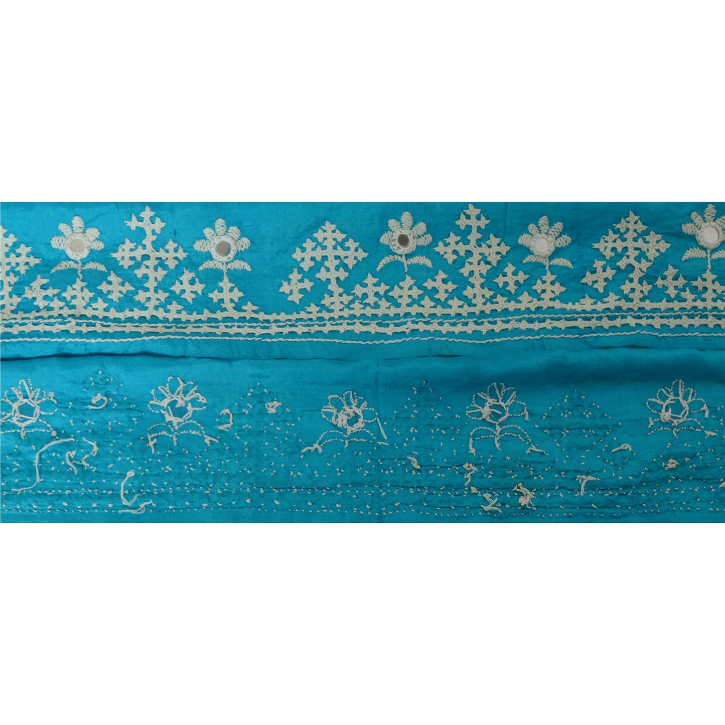 Sanskriti Vintage 1 Yd Sari Border Antique Hand Embroidered Kutch Work Blue Lace