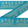 Sanskriti Vintage 1 Yd Sari Border Antique Hand Embroidered Kutch Work Blue Lace