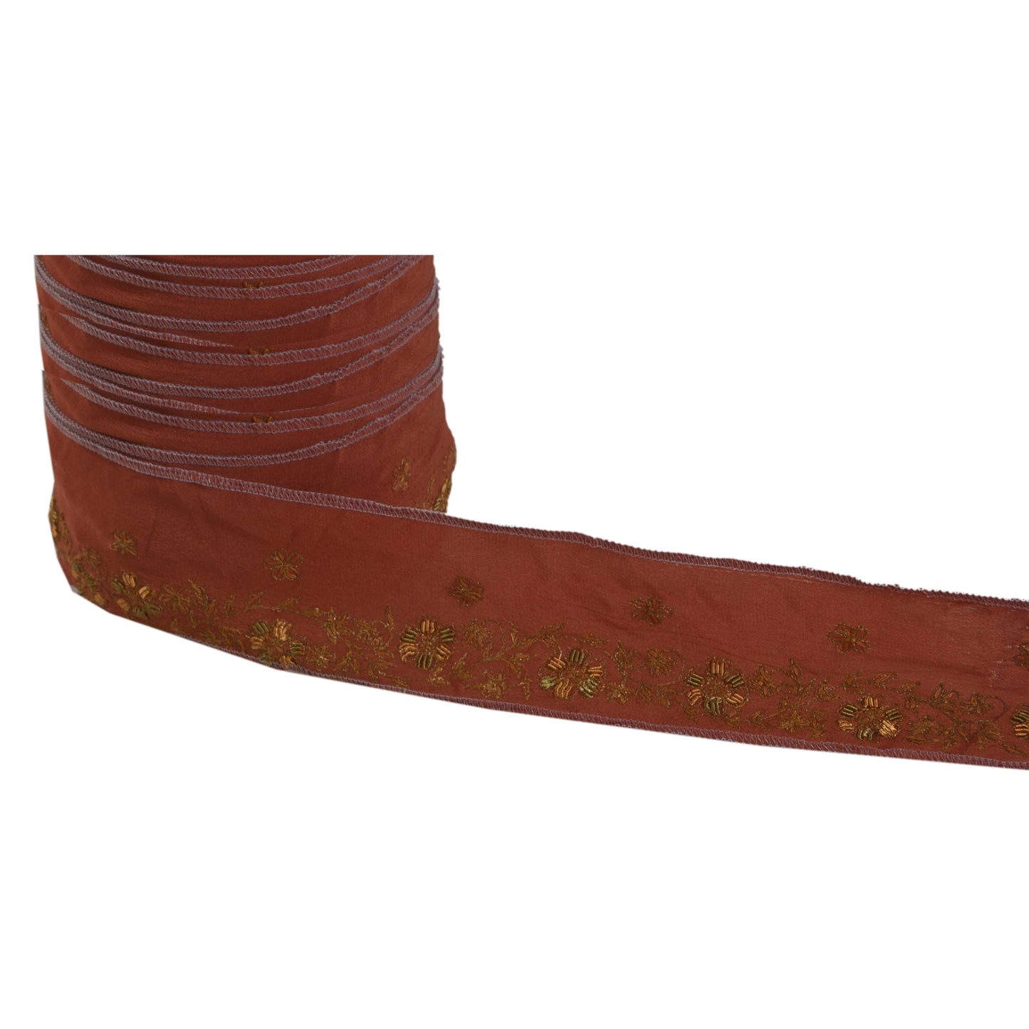 Sanskriti Vintage 1 YD Sari Border Hand Embroidery Zardozi Brown Craft Trim Lace