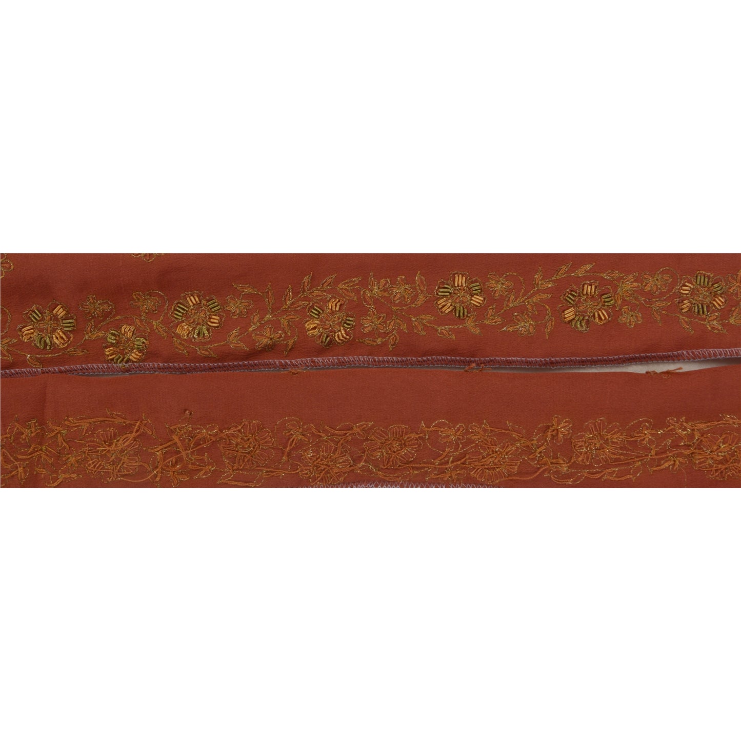 Sanskriti Vintage 1 YD Sari Border Hand Embroidery Zardozi Brown Craft Trim Lace