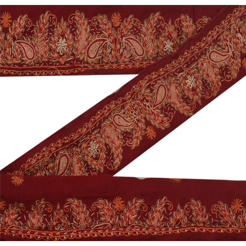 Sanskriti Vintage 1 Yd Sari Border Hand Embroidered Ribbon Trim Craft Decor Lace