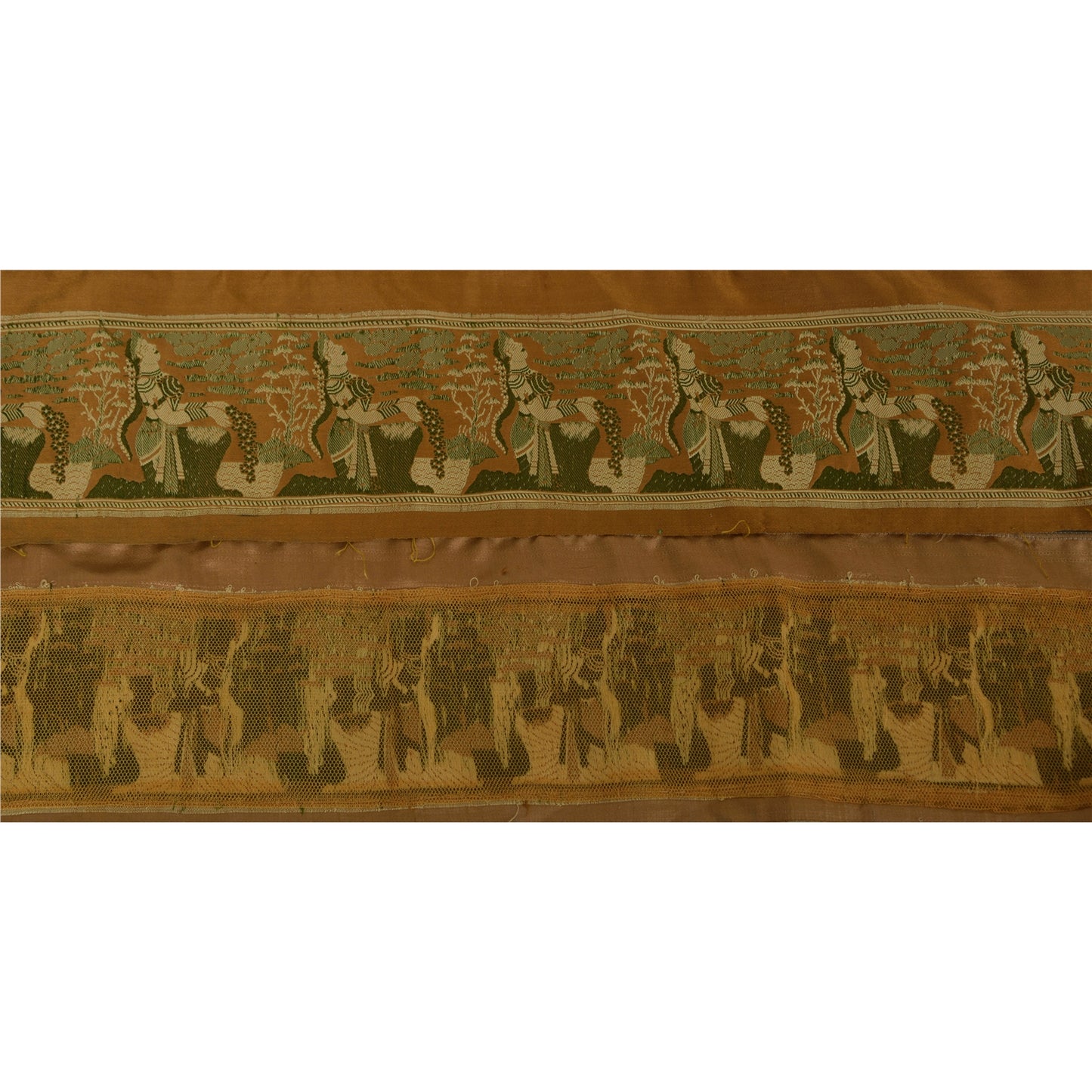 Sanskriti Vintage 1 Yd Sari Border Woven Baluchari Trim Sewing Brown Craft Lace