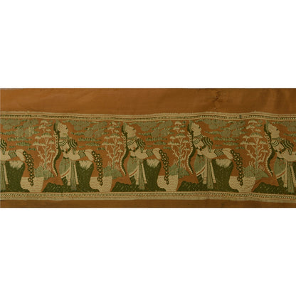 Sanskriti Vintage 1 Yd Sari Border Woven Baluchari Trim Sewing Brown Craft Lace