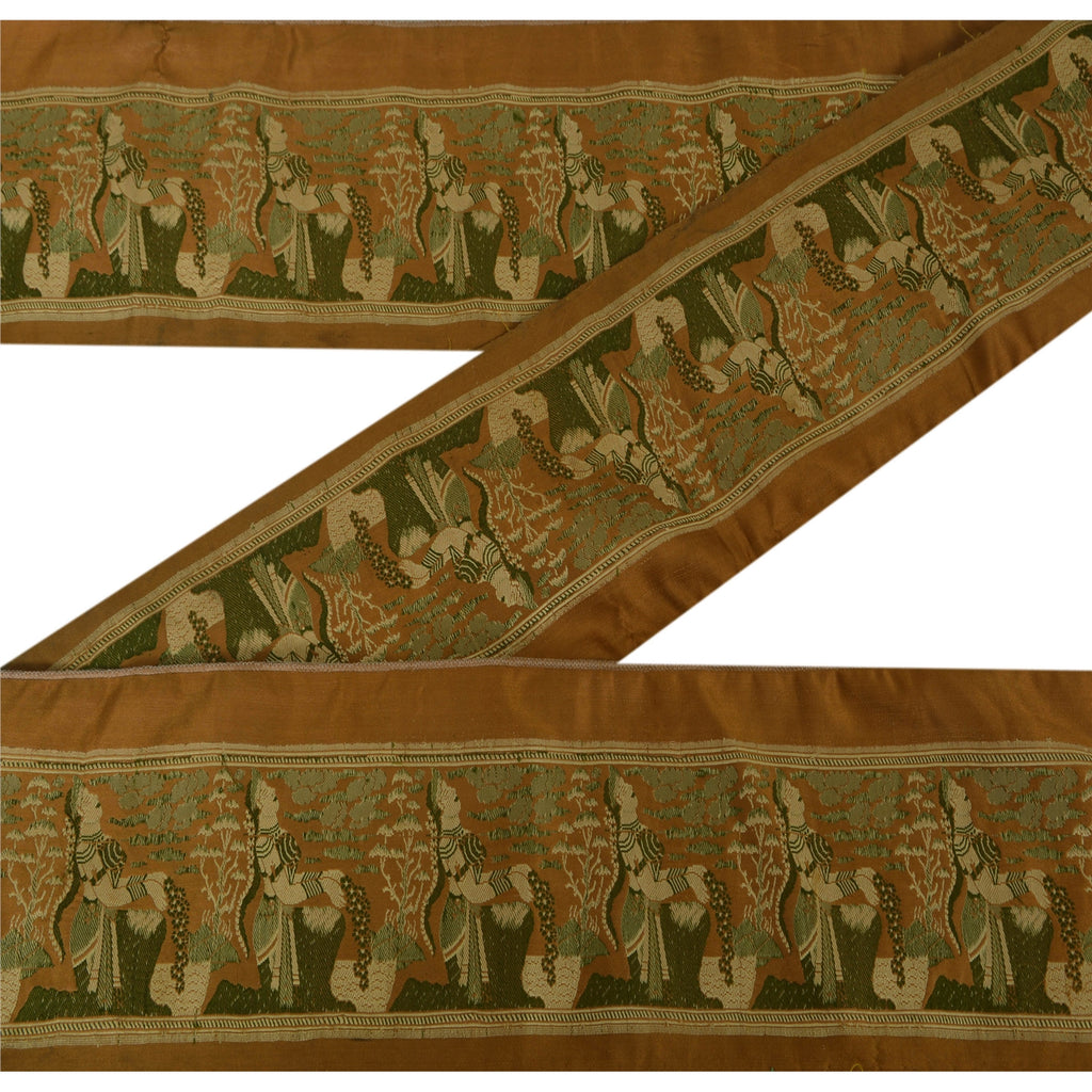 Sanskriti Vintage 1 Yd Sari Border Woven Baluchari Trim Sewing Brown Craft Lace