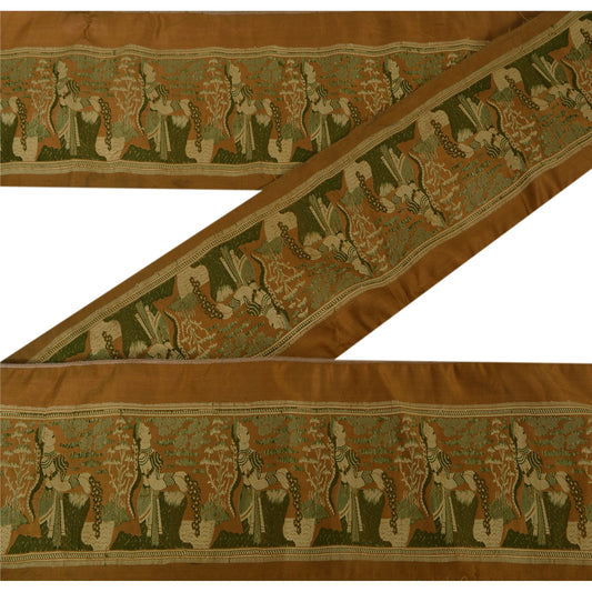 Sanskriti Vintage 1 Yd Sari Border Woven Baluchari Trim Sewing Brown Craft Lace