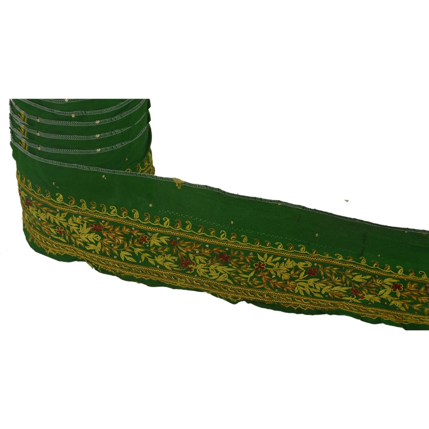 Sanskriti Vintage 1 YD Sari Trim Border Hand Embroidered Sewing Craft Green Lace