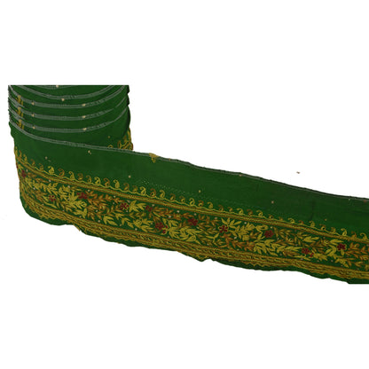 Sanskriti Vintage 1 YD Sari Trim Border Hand Embroidered Sewing Craft Green Lace