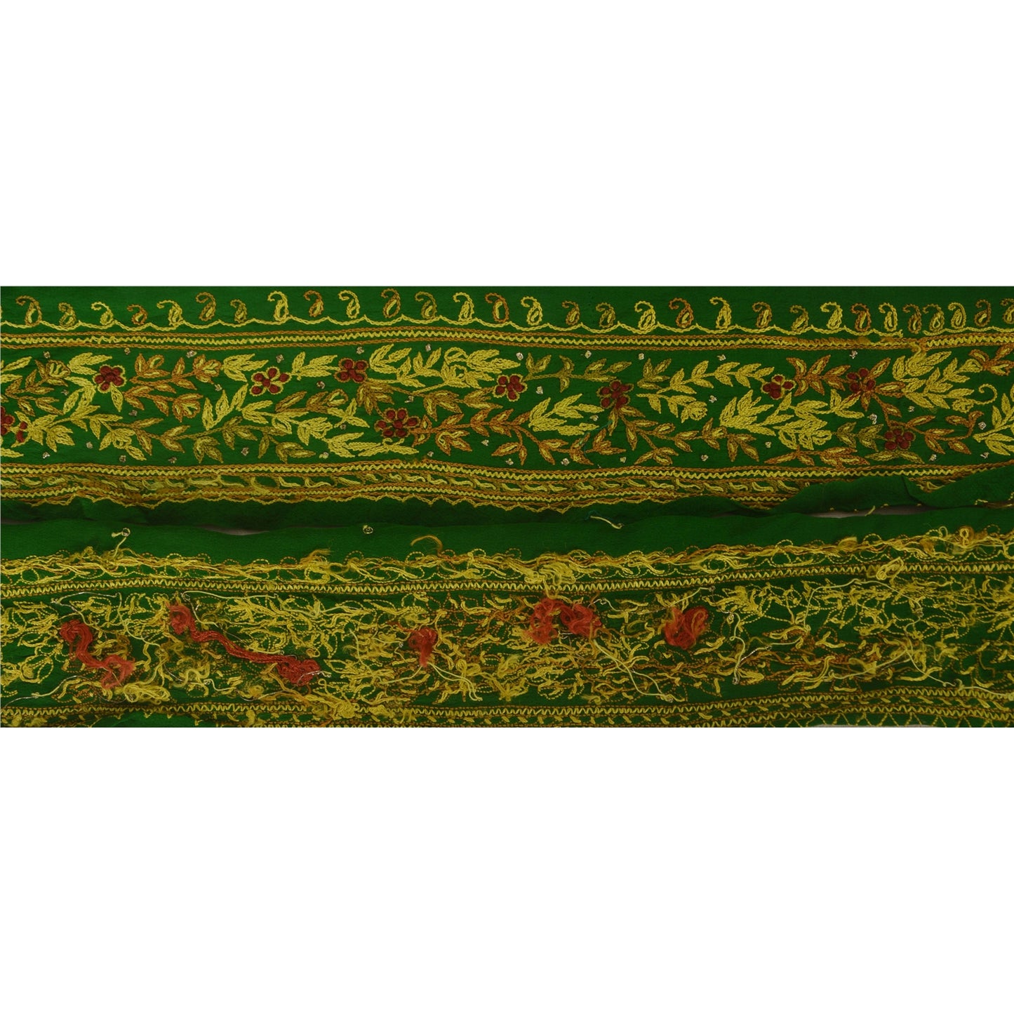 Sanskriti Vintage 1 YD Sari Trim Border Hand Embroidered Sewing Craft Green Lace