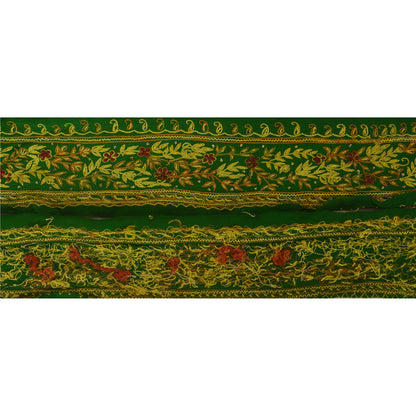 Sanskriti Vintage 1 YD Sari Trim Border Hand Embroidered Sewing Craft Green Lace