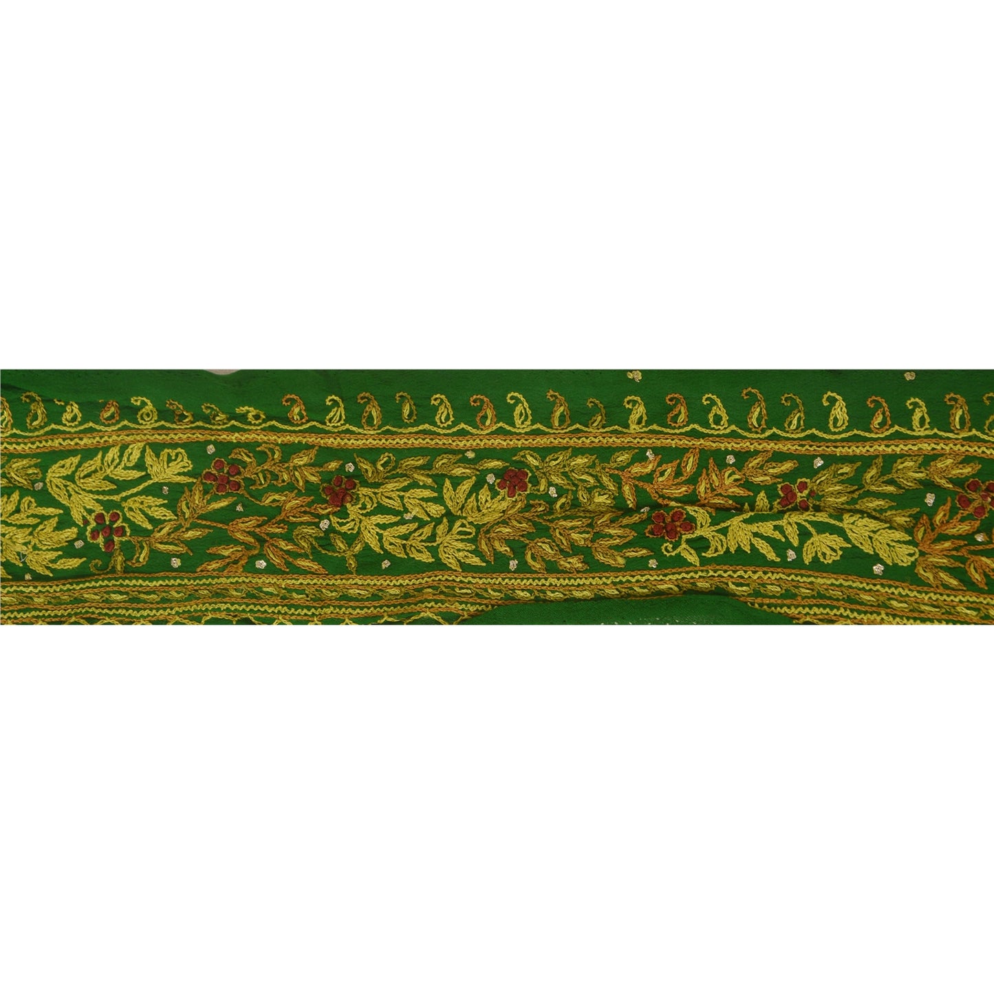 Sanskriti Vintage 1 YD Sari Trim Border Hand Embroidered Sewing Craft Green Lace