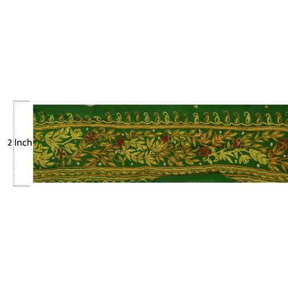 Sanskriti Vintage 1 YD Sari Trim Border Hand Embroidered Sewing Craft Green Lace