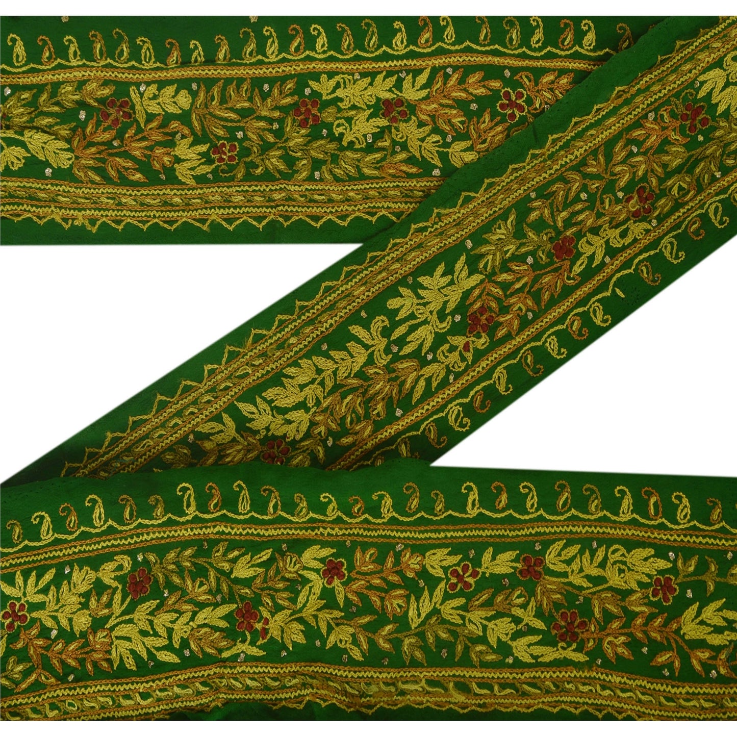 Sanskriti Vintage 1 YD Sari Trim Border Hand Embroidered Sewing Craft Green Lace