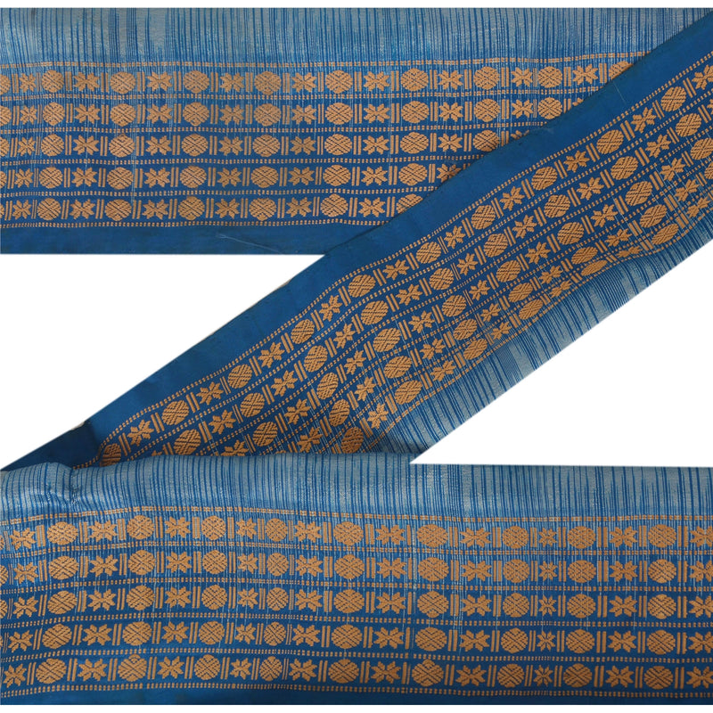 Sanskriti Vintage Blue Silk Sari Border: Vintage Woven Craft Trim, Floral Decor by upholstery fabric