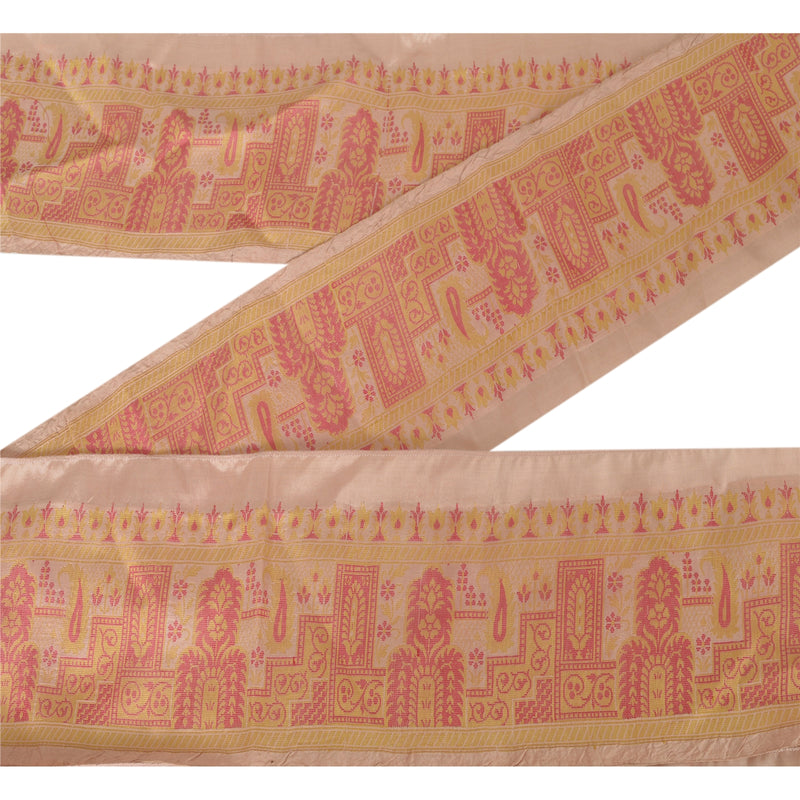 Sanskriti Vintage Saree/Sari 1 Yd Craft Border Pure Silk Woven Pink Trim Sewing Lace upholstery fabric